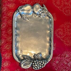 Ornate Silver Fruit Motif Serving Tray/ Vintage